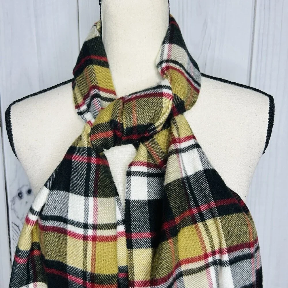 100% Cashmere Scarf Camel Tan Tartan Plaid Made in Scotland 70